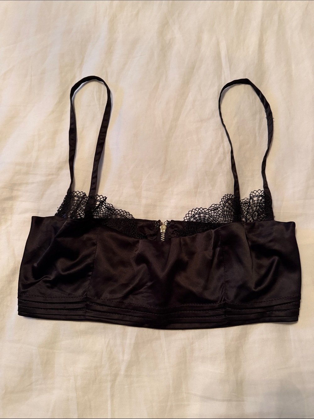 Black Lace-Trim Satin Bralette